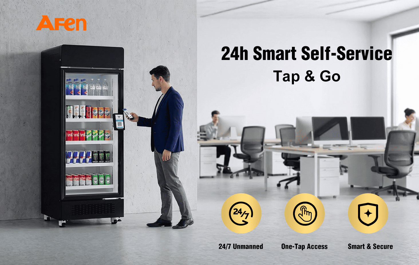 AFEN Smart Cooler 510L Shujaa wa Mandhari AFEN 510 smart cooler hutoa suluhisho za rejareja zisizo na rubani zenye matumizi mengi masaa 24 kwa siku, siku 7 kwa ofisi na ukumbi wa mazoezi