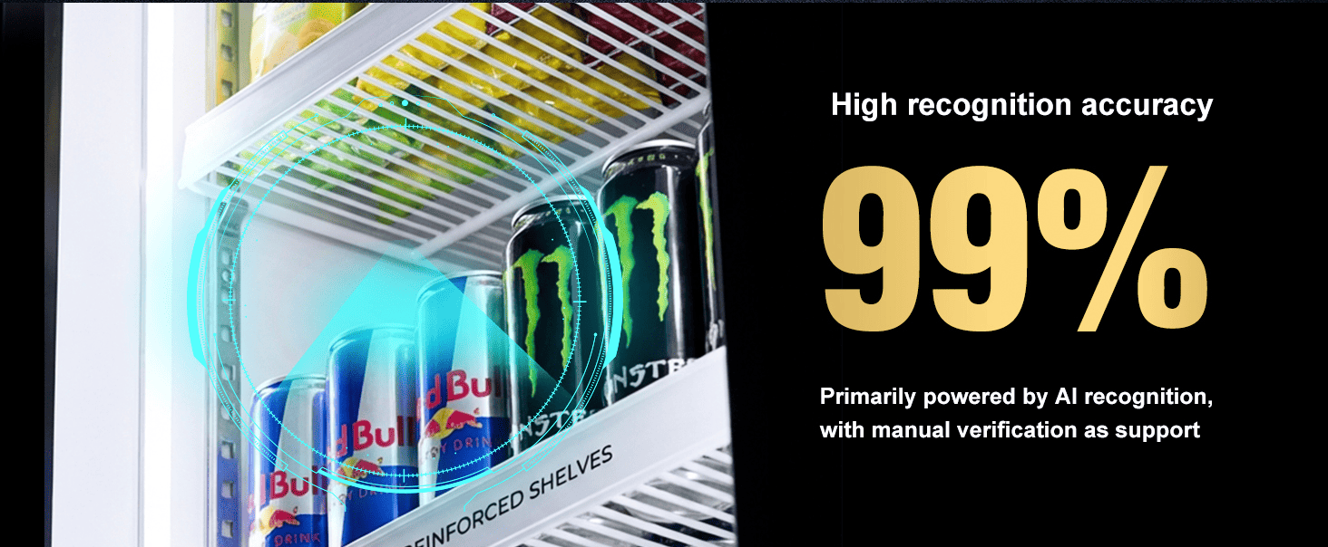 Usahihi wa Utambuzi wa AI wa Mashine ya Kuuza ya AFEN Smart Cooler AI Usahihi wa utambuzi wa 99% kupitia maono ya AI ya kamera mbili kwa ajili ya kuchukua na kwenda kwa usahihi na kuzuia hasara